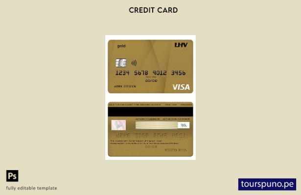 lista para imprimir plantilla de tarjeta dorada de visa bancaria LHV del Reino U